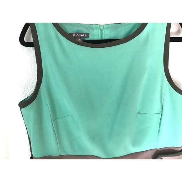 ROZ & ALI- WOMEN GREEN/ CREAM ZIP-UP CLOSURE MIDI DRESS SIZE 16 - Picture 4 of 8